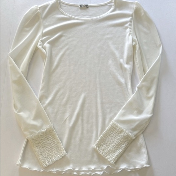 Free People Cream Long Sleeve Top ivory Blouse Sz medium - Picture 1 of 7